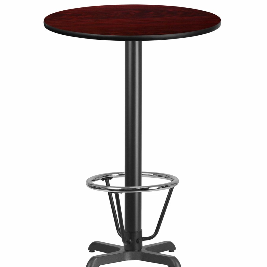 More T&D Restaurant Equipment | 30'' Round Laminate Table Top With 22'' X 22'' Bar Height Table Base And Foot Ring