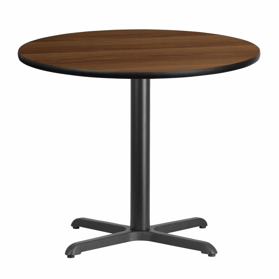 More T&D Restaurant Equipment | 36'' Round Laminate Table Top With 30'' X 30'' Table Height Base