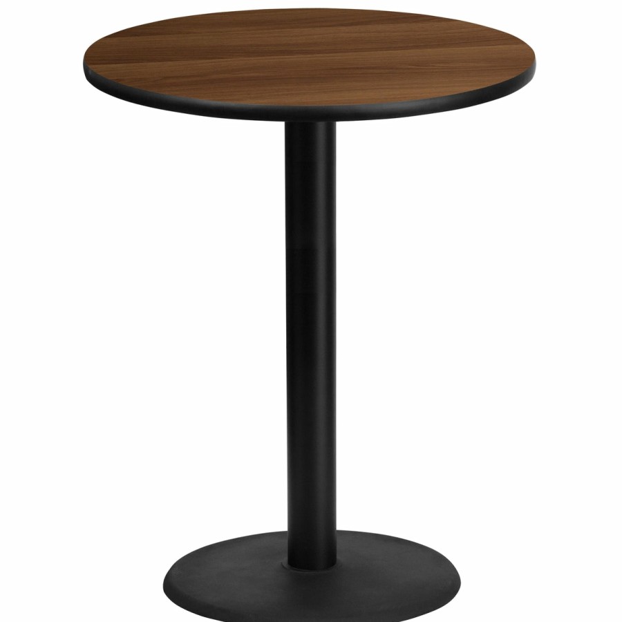 More T&D Restaurant Equipment | 36'' Round Laminate Table Top With 24'' Round Bar Height Table Base