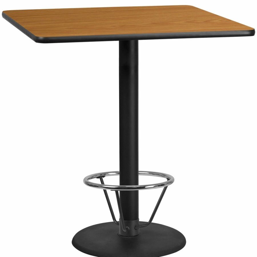 More T&D Restaurant Equipment | 42'' Square Laminate Table Top With 24'' Round Bar Height Table Base And Foot Ring