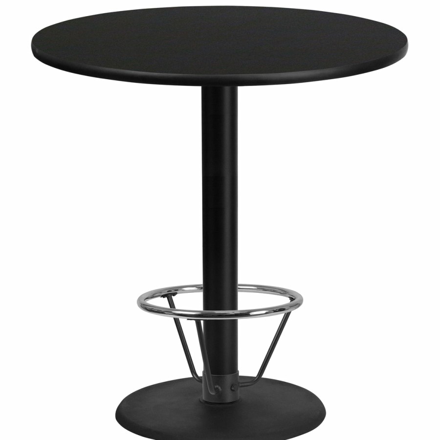 More T&D Restaurant Equipment | 42'' Round Laminate Table Top With 24'' Round Bar Height Table Base And Foot Ring