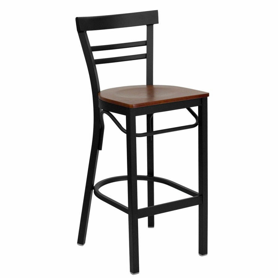 More T&D Restaurant Equipment | Two-Slat Ladder Back Metal Restaurant Barstool