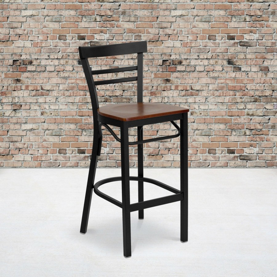 More T&D Restaurant Equipment | Two-Slat Ladder Back Metal Restaurant Barstool