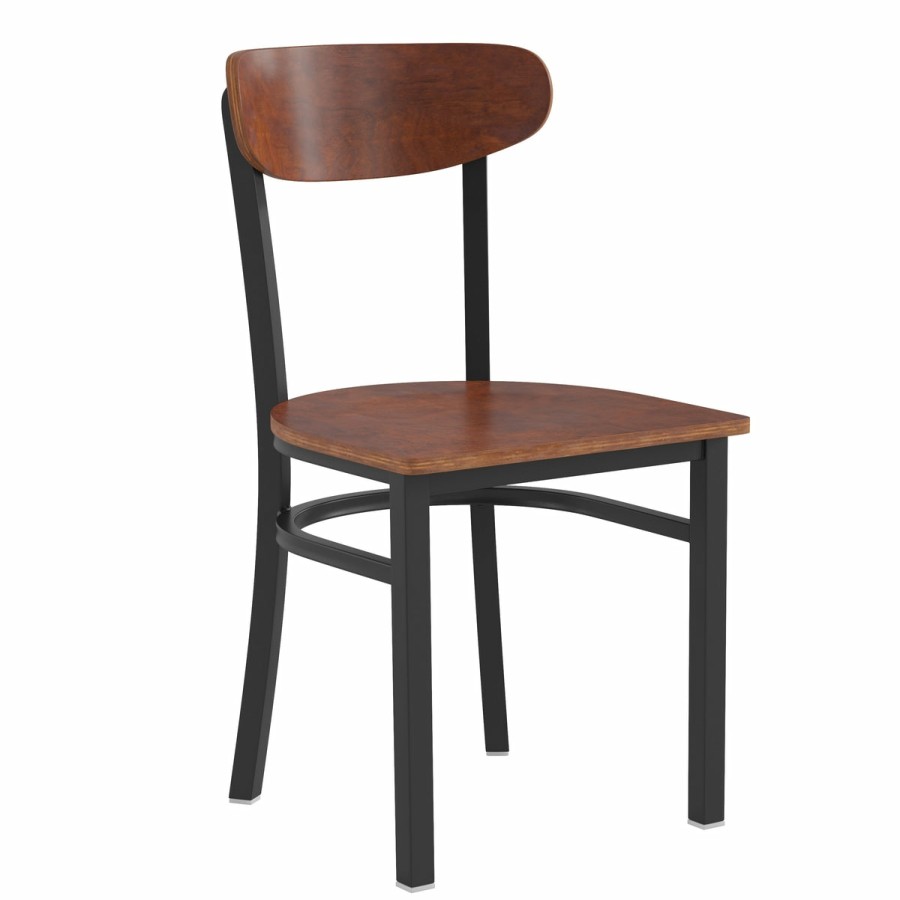 More T&D Restaurant Equipment | Wright Commercial Grade Dining Chair With 500 Lb. Capacity Steel Frame, Solid Wood Seat, And Boomerang Back