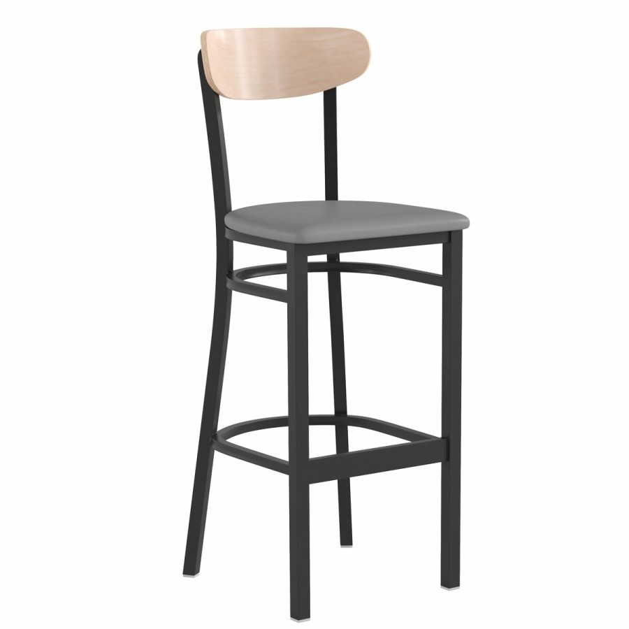 More T&D Restaurant Equipment | Wright Commercial Grade Barstool With 500 Lb. Capacity Steel Frame, Solid Wood Seat, And Boomerang Back