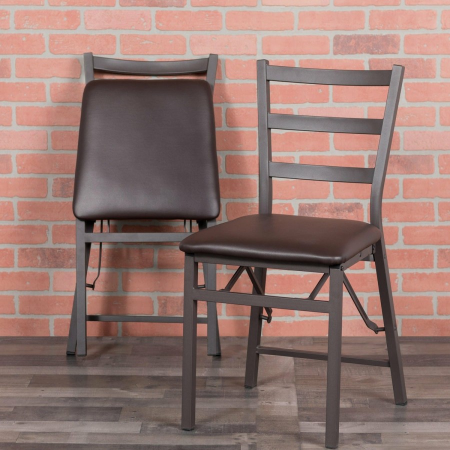 Folding & Event T&D Restaurant Equipment Metal Folding Chairs | Folding Ladder Back Metal Chair With Vinyl Seat