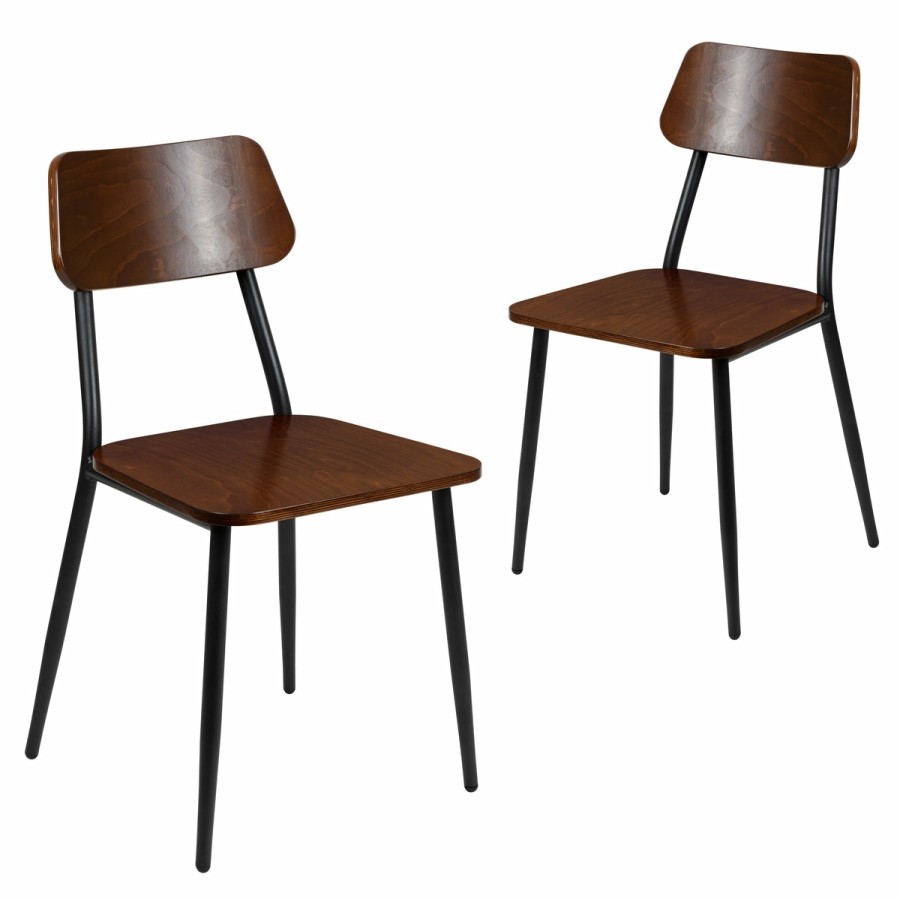 More T&D Restaurant Equipment | Stackable Industrial Dining Chair With Steel Frame And Rustic Wood Seat, Set Of 2