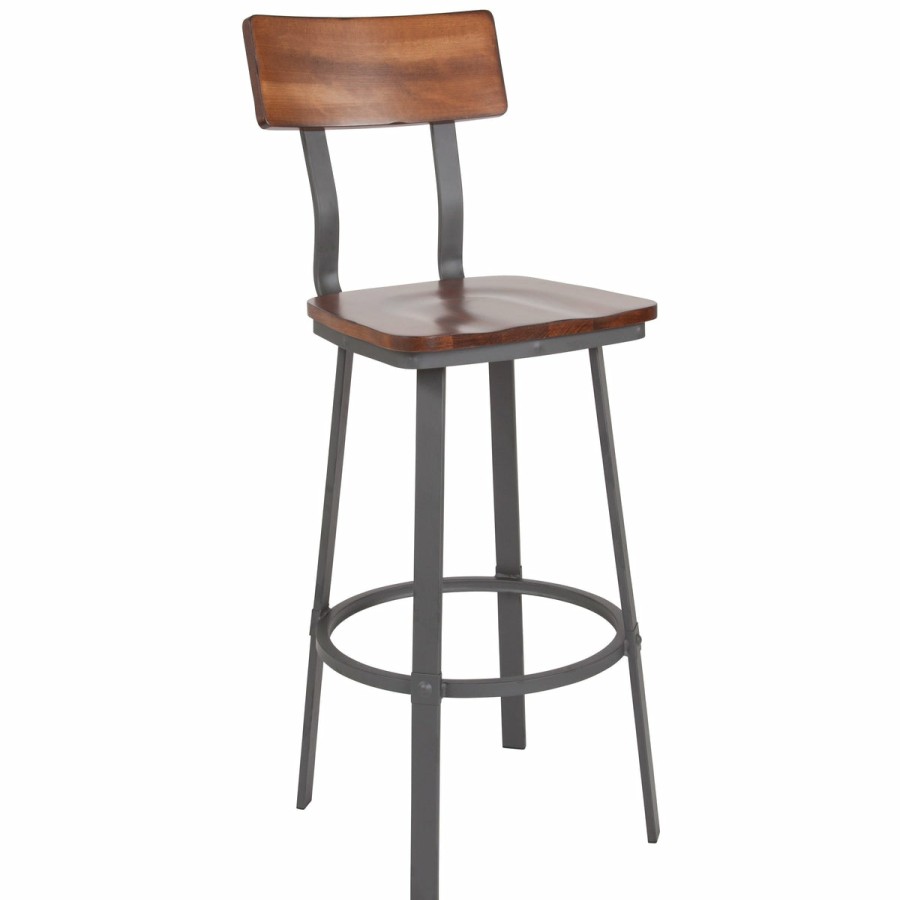 More T&D Restaurant Equipment | Restaurant Barstool With Wood Seat & Back And Powder Coat Frame