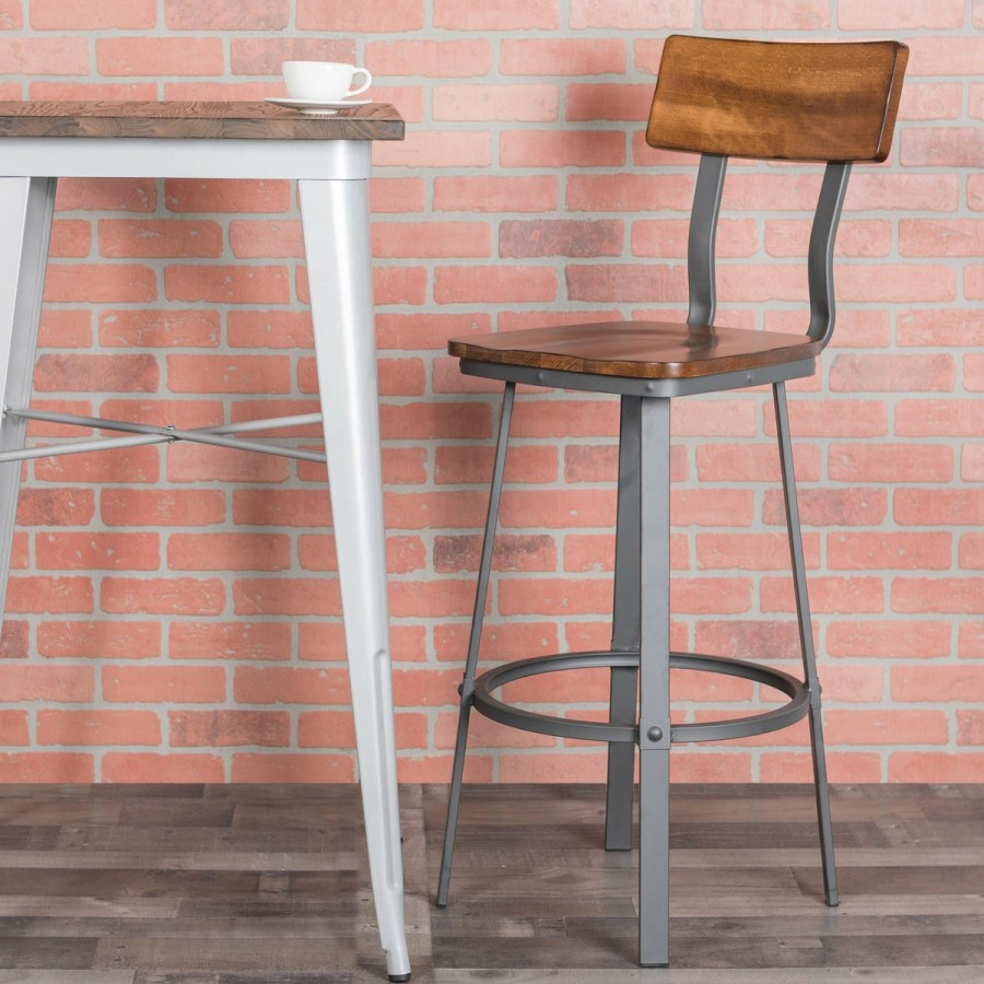 More T&D Restaurant Equipment | Restaurant Barstool With Wood Seat & Back And Powder Coat Frame