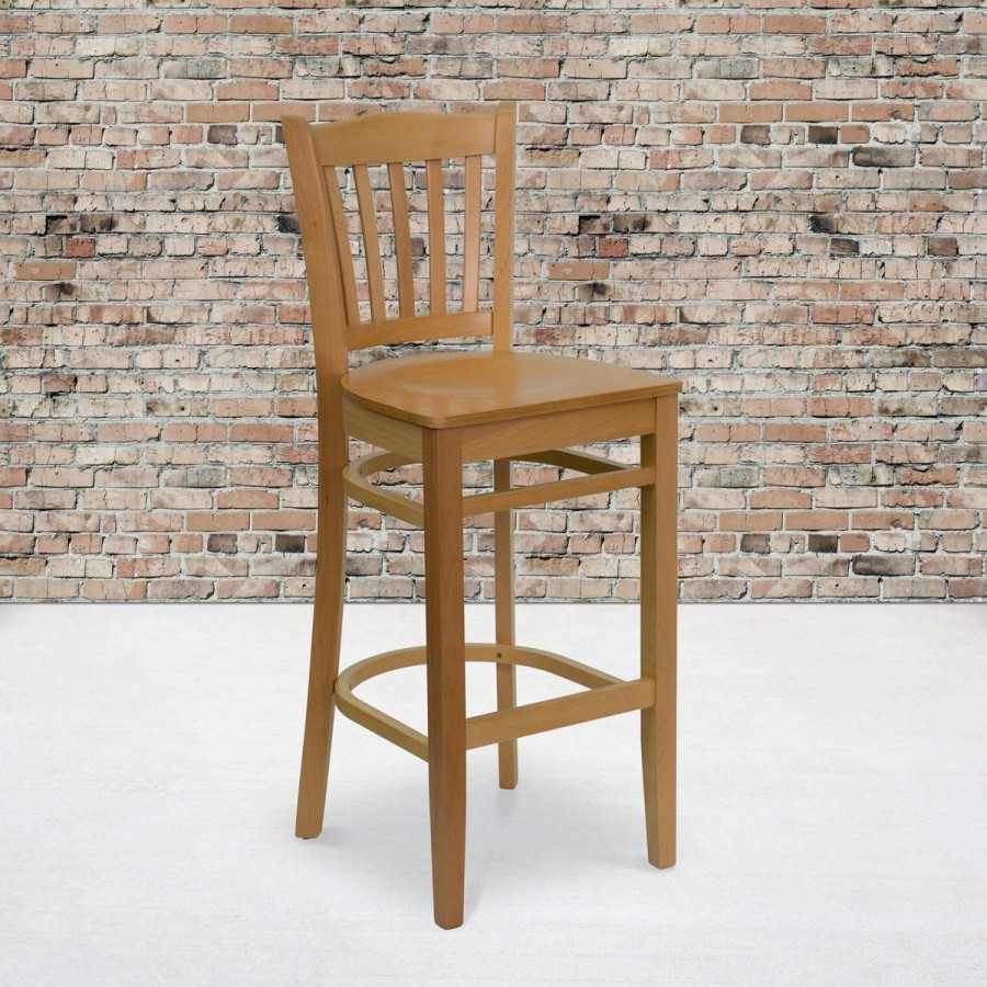 More T&D Restaurant Equipment | Vertical Slat Back Wooden Restaurant Barstool