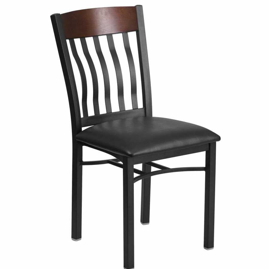 More T&D Restaurant Equipment | Vertical Back Metal And Wood Restaurant Chair With Vinyl Seat