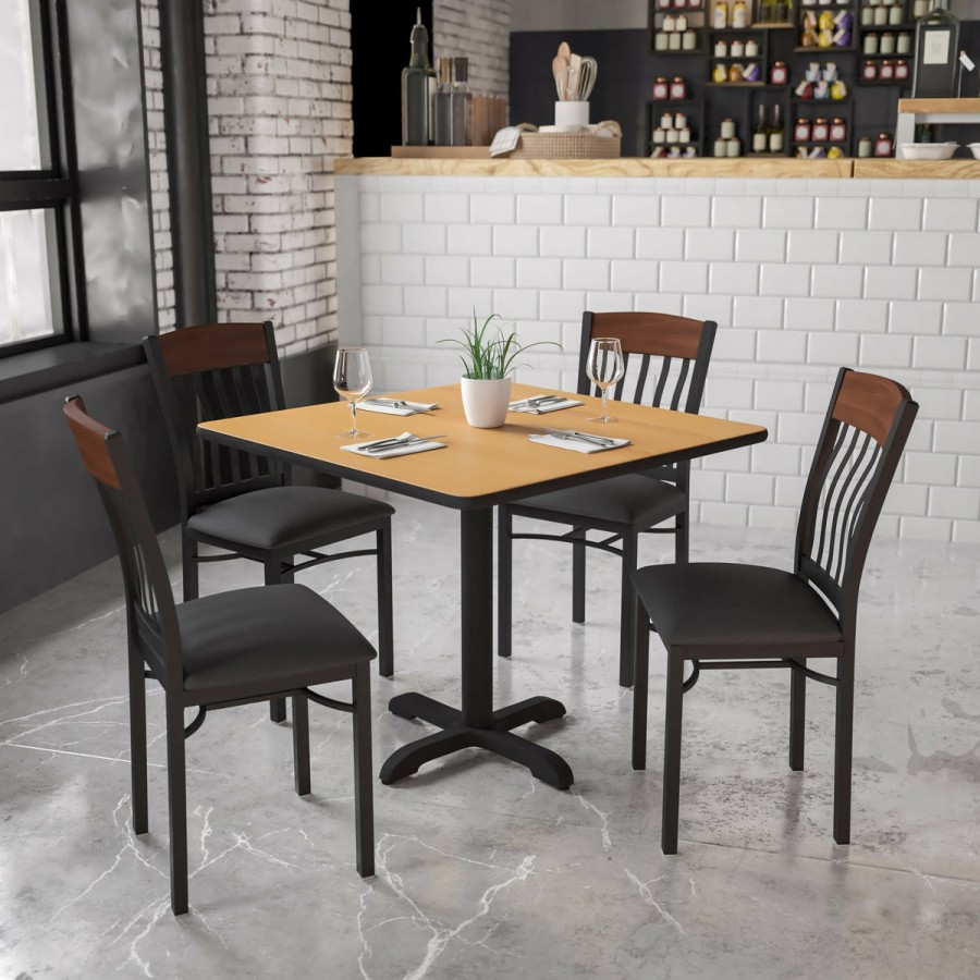 More T&D Restaurant Equipment | Vertical Back Metal And Wood Restaurant Chair With Vinyl Seat