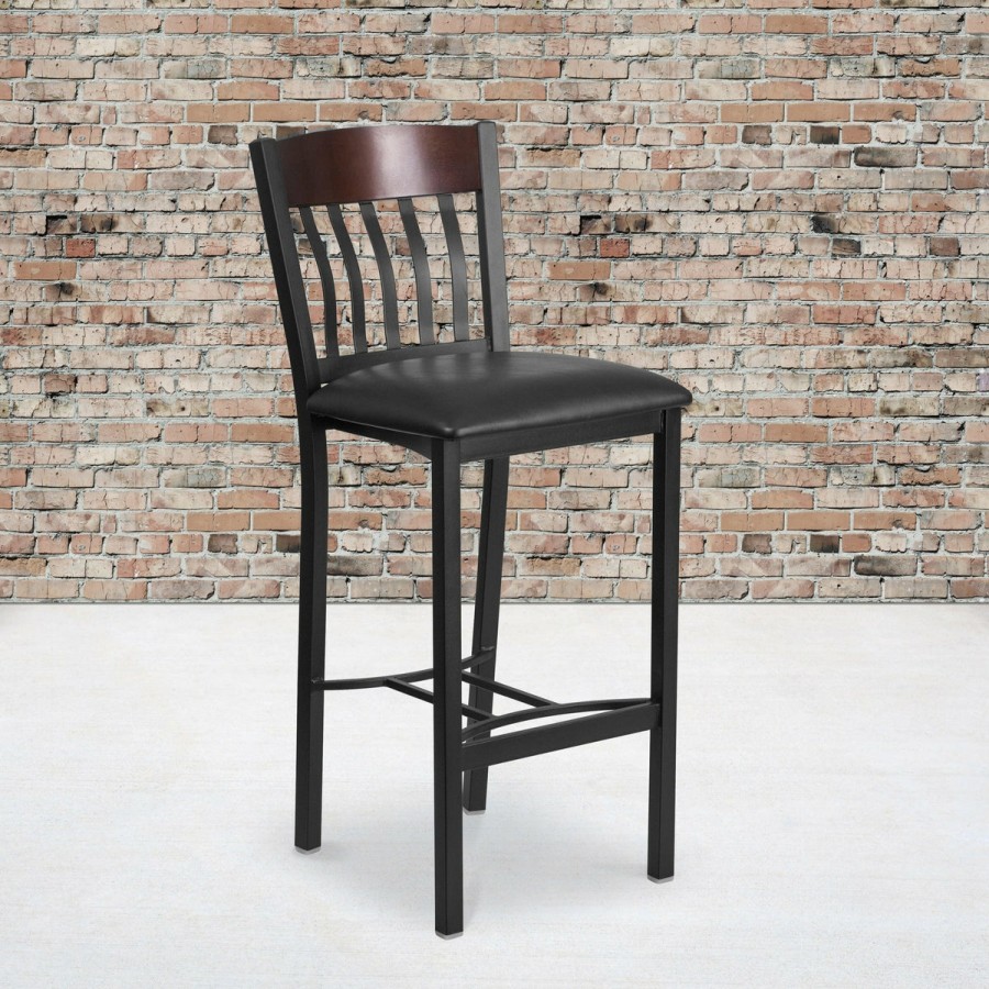 More T&D Restaurant Equipment | Vertical Back Metal And Wood Restaurant Barstool With Vinyl Seat