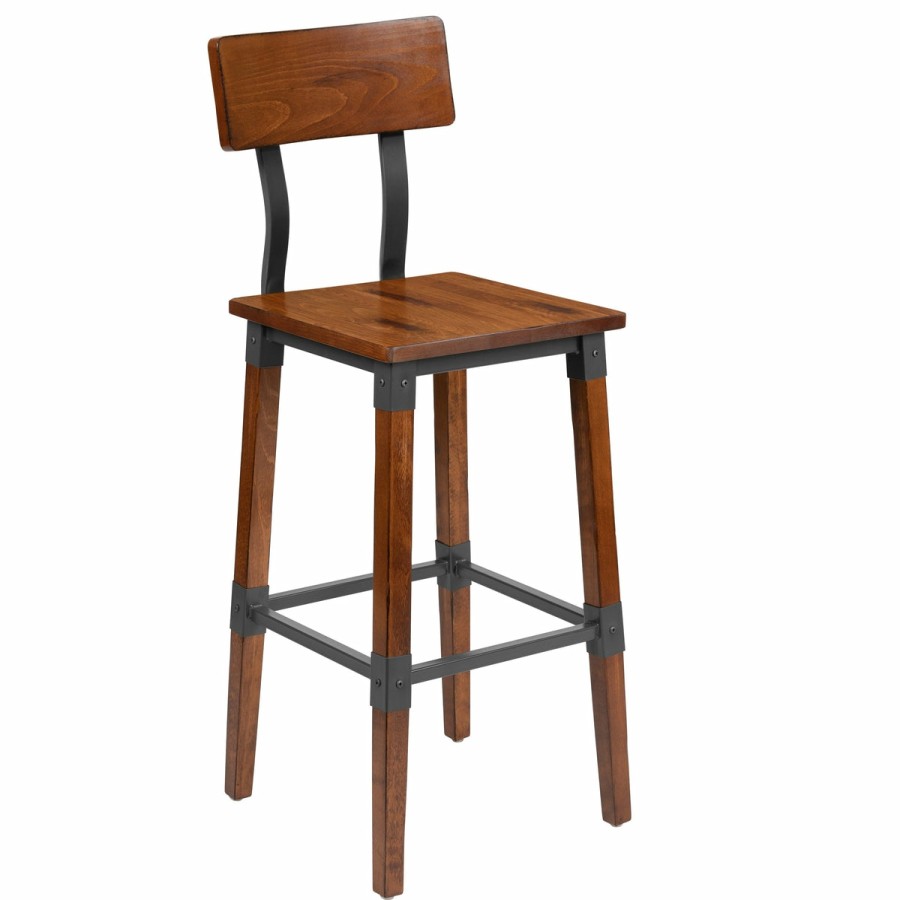 More T&D Restaurant Equipment | Rustic Antique Industrial Wood Dining Barstool