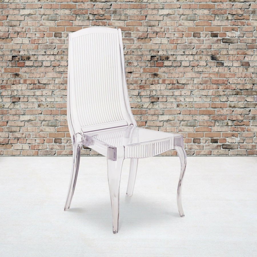 Folding & Event FLASH Ghost Chairs & Stools | Flash Elegance Ghost Stacking Chair With Full Back Vertical Line Design