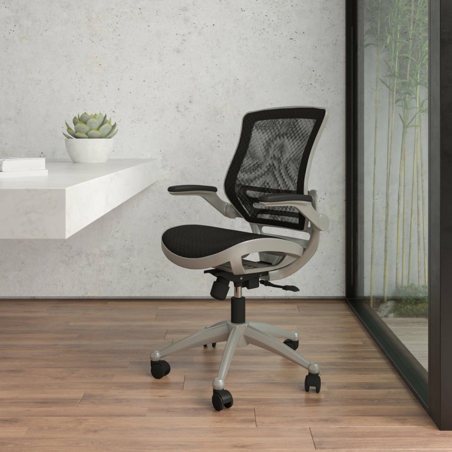 Office & Reception FLASH Executive Office Chairs | Mid-Back Transparent Mesh Executive Swivel Office Chair With Flip-Up Arms