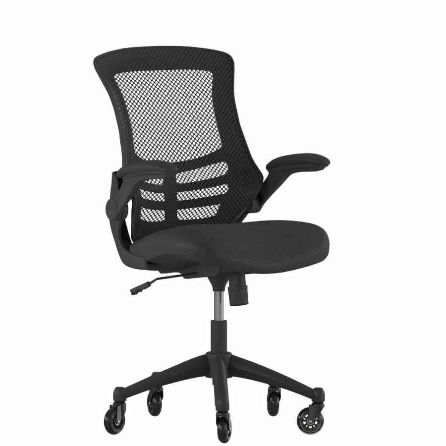 Office & Reception FLASH Task Office Chairs | Kelista Mid-Back Swivel Ergonomic Task Office Chair With Flip-Up Arms And Transparent Roller Wheels