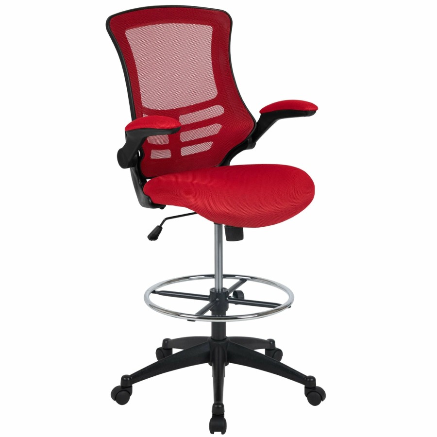 Office & Reception FLASH Drafting Stools | Mid-Back Mesh Ergonomic Drafting Chair With Adjustable Foot Ring And Flip-Up Arms