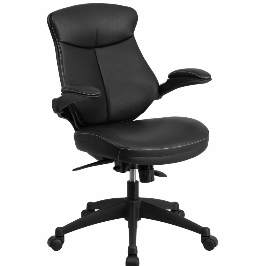 Office & Reception FLASH Executive Office Chairs | Mid-Back Leathersoft Executive Swivel Ergonomic Office Chair With Back Angle Adjustment And Flip-Up Arms