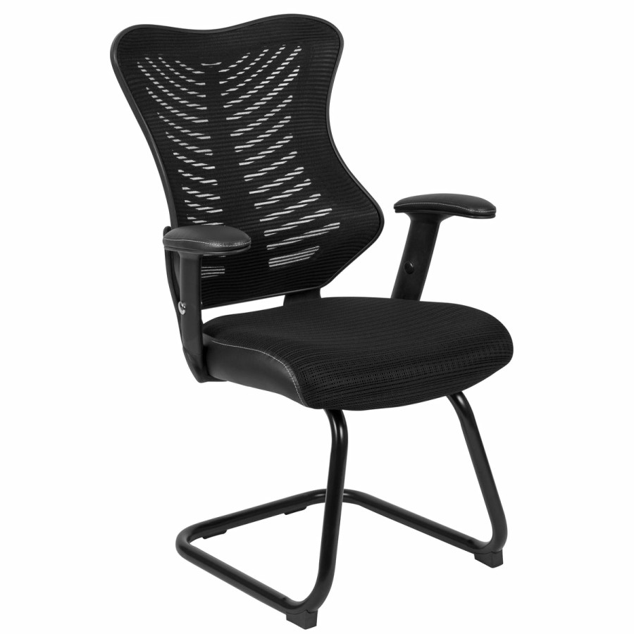 Office & Reception FLASH Reception Side Chairs | Designer Mesh Sled Base Side Reception Chair With Adjustable Arms