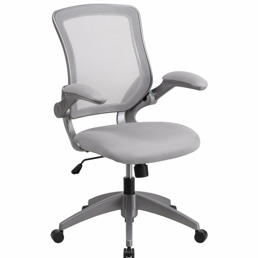 Office & Reception FLASH Task Office Chairs | Mid-Back Mesh Swivel Ergonomic Task Office Chair With Gray Frame And Flip-Up Arms