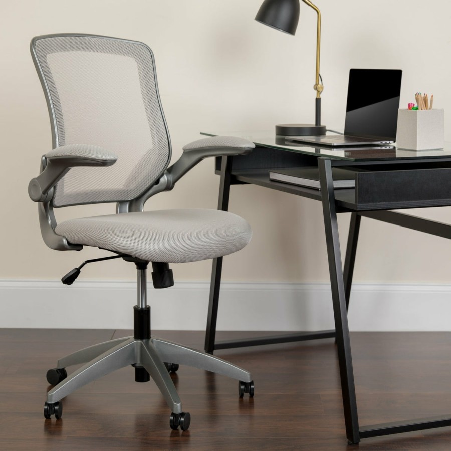 Office & Reception FLASH Task Office Chairs | Mid-Back Mesh Swivel Ergonomic Task Office Chair With Gray Frame And Flip-Up Arms