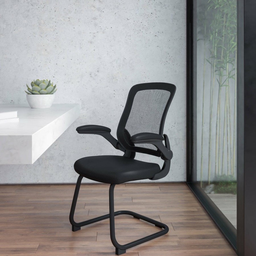 Office & Reception FLASH Reception Side Chairs | Mesh Sled Base Side Reception Chair With Flip-Up Arms