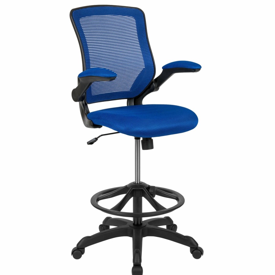 Office & Reception FLASH Drafting Stools | Mid-Back Mesh Ergonomic Drafting Chair With Adjustable Foot Ring And Flip-Up Arms