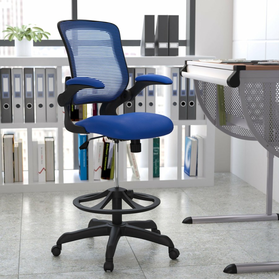 Office & Reception FLASH Drafting Stools | Mid-Back Mesh Ergonomic Drafting Chair With Adjustable Foot Ring And Flip-Up Arms