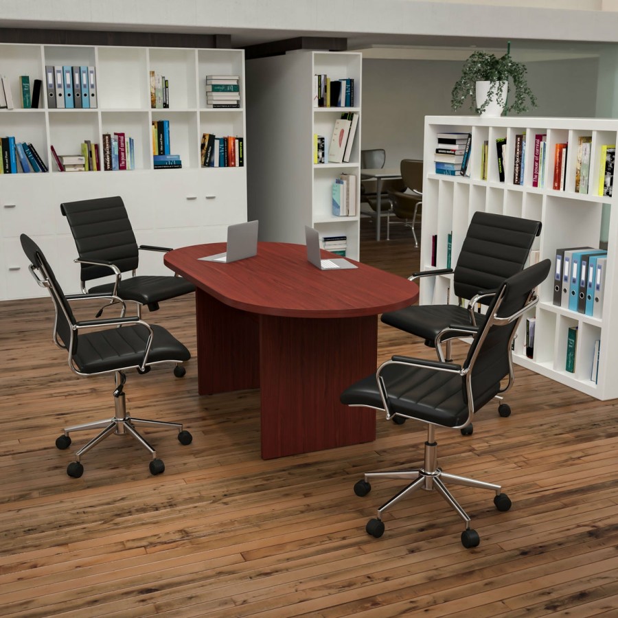 Office & Reception FLASH Office Bundles | 5 Piece Oval Conference Table Set With 4 Leathersoft Ribbed Executive Chairs