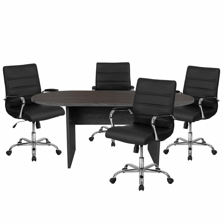 Office & Reception FLASH Office Bundles | 5 Piece Oval Conference Table Set With 4 Leathersoft Executive Chairs