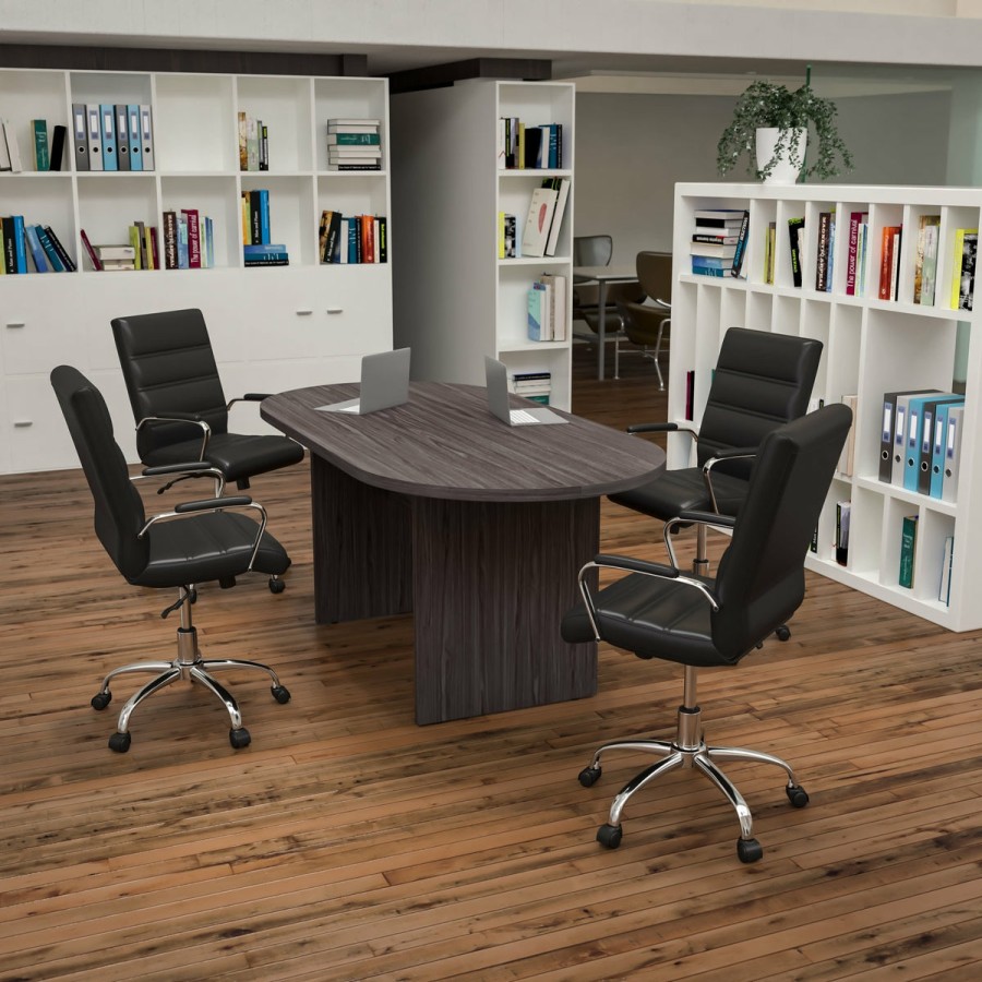 Office & Reception FLASH Office Bundles | 5 Piece Oval Conference Table Set With 4 Leathersoft Executive Chairs