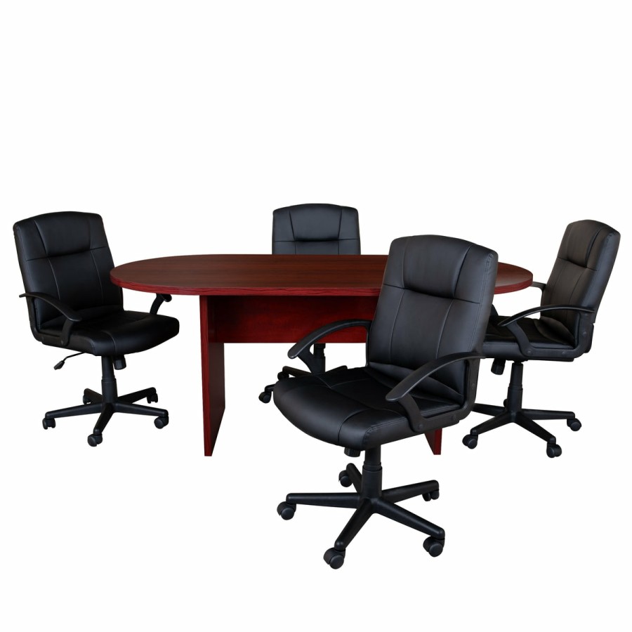 Office & Reception FLASH Office Bundles | 5 Piece Oval Conference Table Set With 4 Leathersoft-Padded Task Chairs