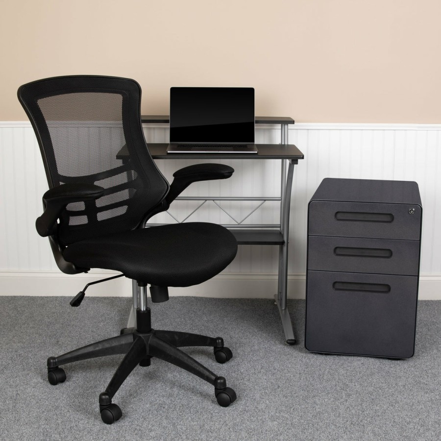 Office & Reception FLASH Office Bundles | Work From Home Kit - Computer Desk, Ergonomic Mesh Office Chair And Locking Mobile Filing Cabinet With Inset Handles