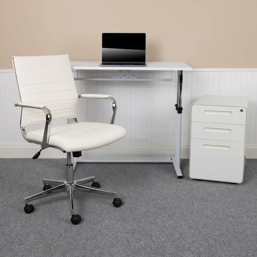 Office & Reception FLASH Office Bundles | Work From Home Kit - Adjustable Computer Desk, Leathersoft Office Chair And Inset Handle Locking Mobile Filing Cabinet