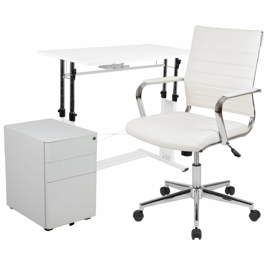 Office & Reception FLASH Office Bundles | Work From Home Kit - Adjustable Computer Desk, Leathersoft Office Chair And Side Handle Locking Mobile Filing Cabinet