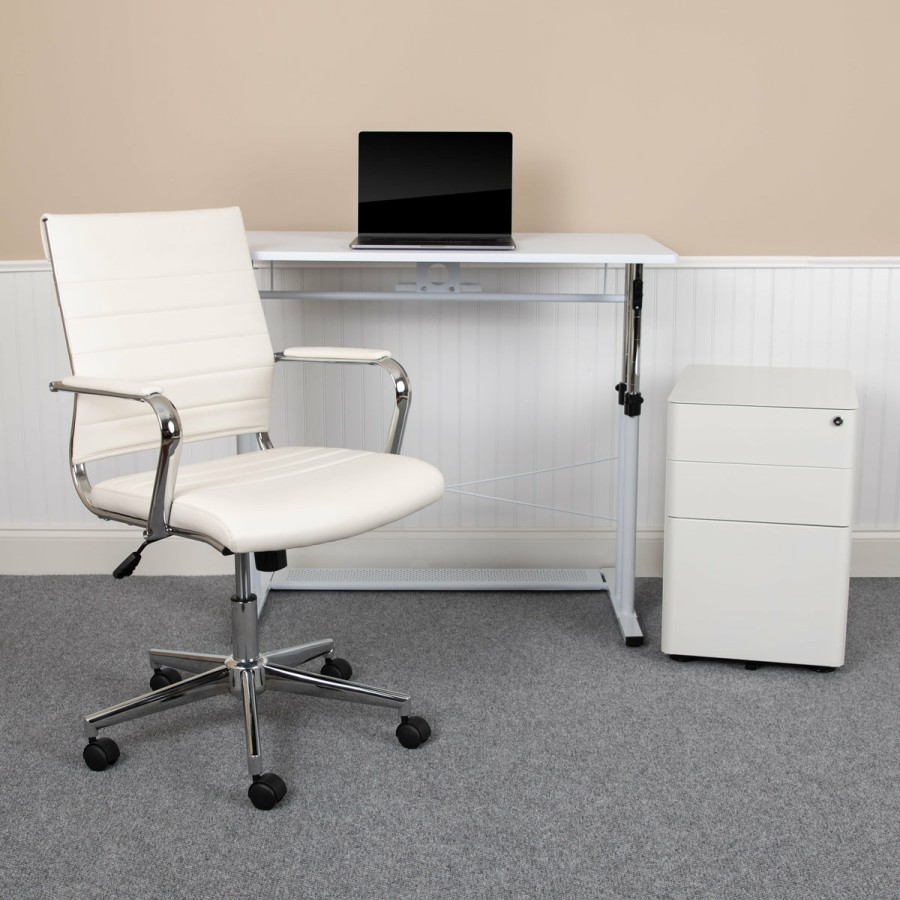 Office & Reception FLASH Office Bundles | Work From Home Kit - Adjustable Computer Desk, Leathersoft Office Chair And Side Handle Locking Mobile Filing Cabinet