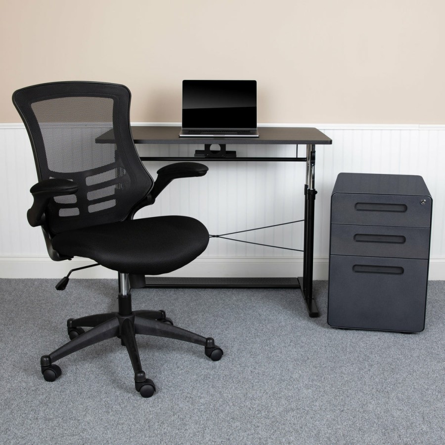 Office & Reception FLASH Office Bundles | Work From Home Kit - Adjustable Computer Desk, Ergonomic Mesh Office Chair And Locking Mobile Filing Cabinet With Inset Handles