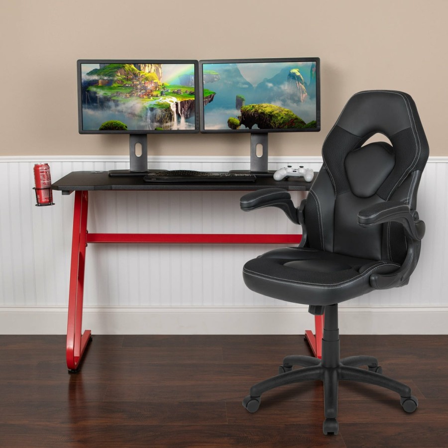 Office & Reception FLASH Gaming Desks & Chairs | Gaming Desk And Racing Chair Set With Cup Holder And Headphone Hook