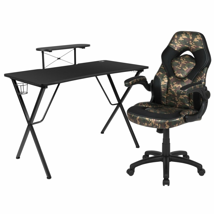 Office & Reception FLASH Gaming Desks & Chairs | Gaming Desk And Racing Chair Set With Cup Holder, Headphone Hook, And Monitor/Smartphone Stand