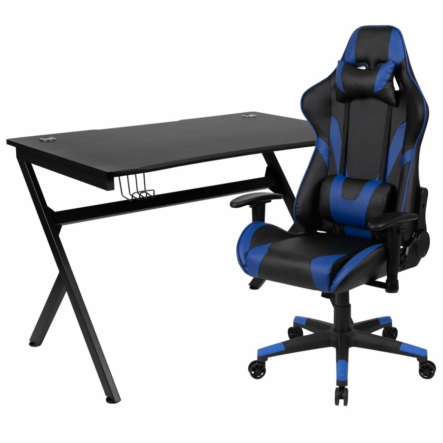 Office & Reception FLASH Gaming Desks & Chairs | Gaming Desk And Reclining Gaming Chair Set With Cup Holder, Headphone Hook & 2 Wire Management Holes