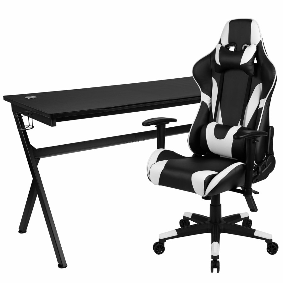 Office & Reception FLASH Gaming Desks & Chairs | Gaming Desk And Reclining Gaming Chair Set With Cup Holder, Headphone Hook & Removable Mouse Pad Top - Wire Management