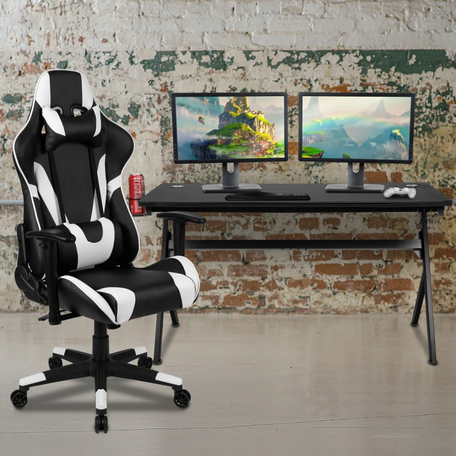 Office & Reception FLASH Gaming Desks & Chairs | Gaming Desk And Reclining Gaming Chair Set With Cup Holder, Headphone Hook & Removable Mouse Pad Top - Wire Management