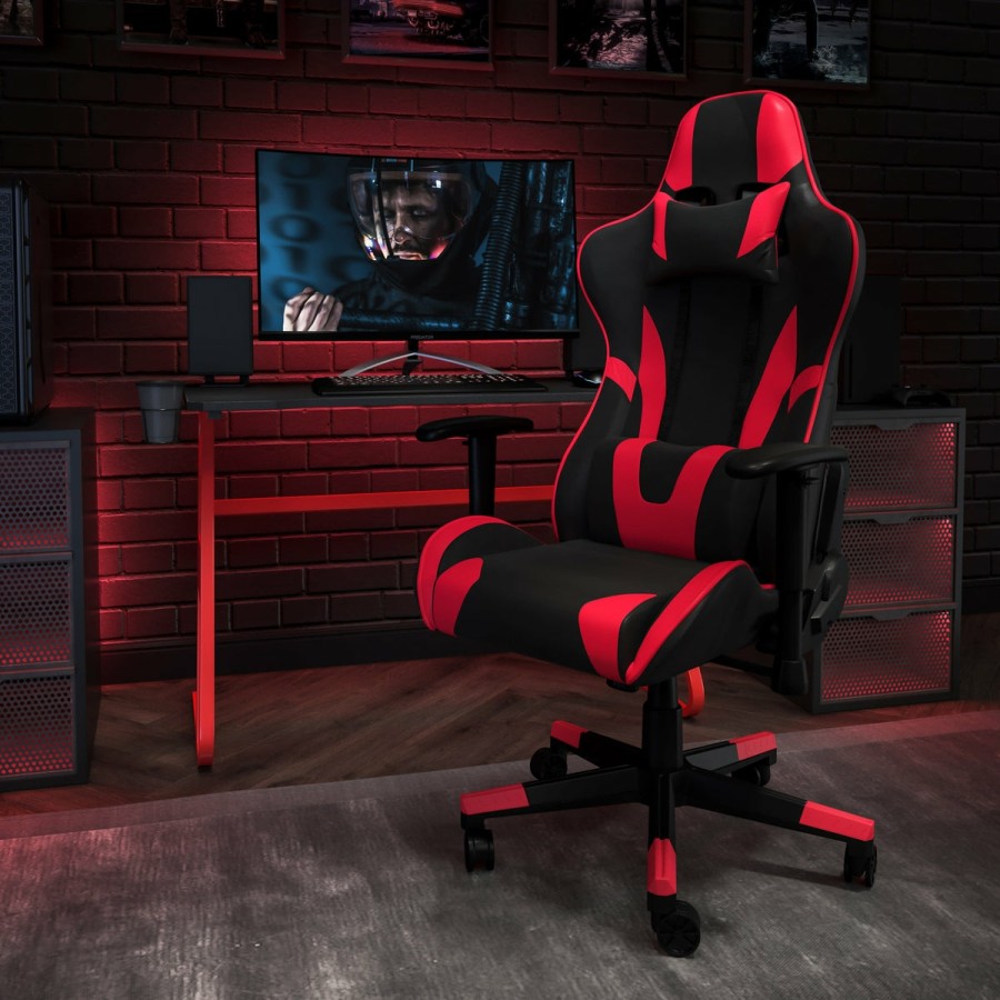 Office & Reception FLASH Gaming Desks & Chairs | Gaming Desk And Reclining Gaming Chair Set With Cup Holder And Headphone Hook