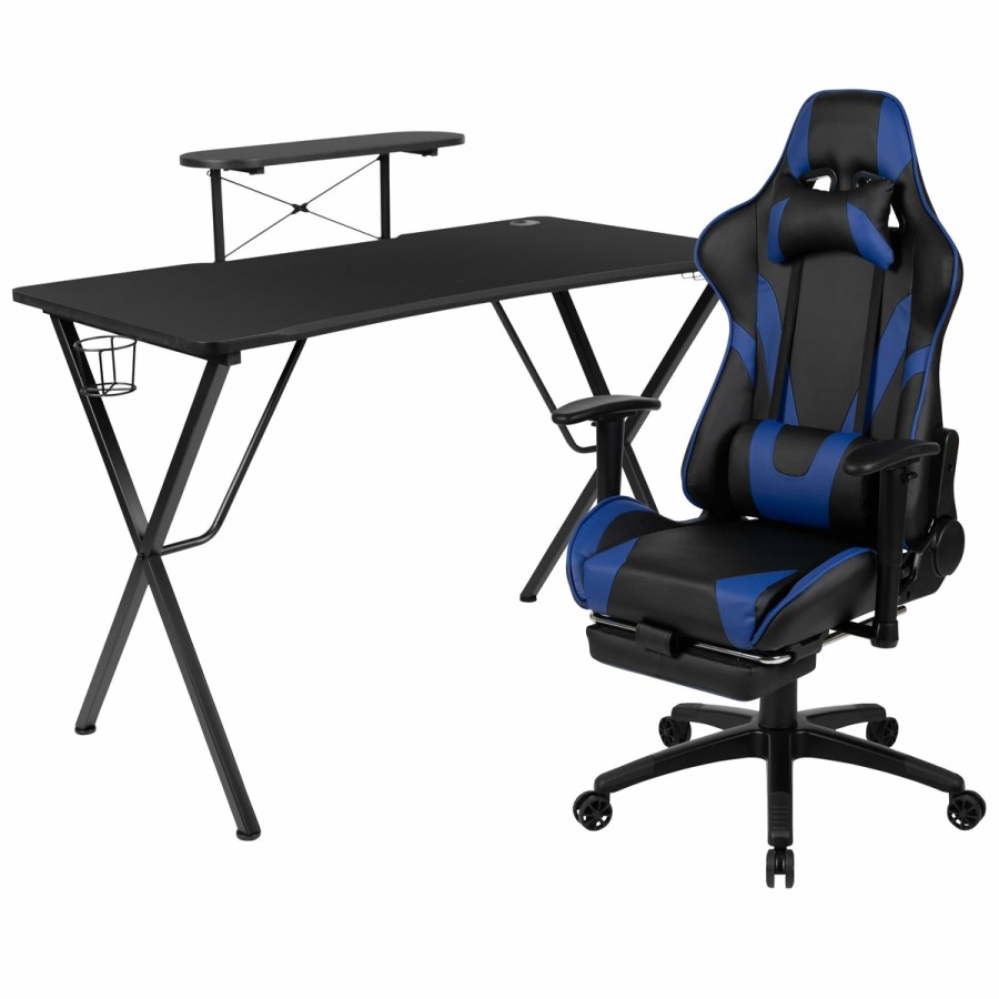 Office & Reception FLASH Gaming Desks & Chairs | Gaming Desk And Footrest Reclining Gaming Chair Set With Cup Holder, Headphone Hook, And Monitor/Smartphone Stand