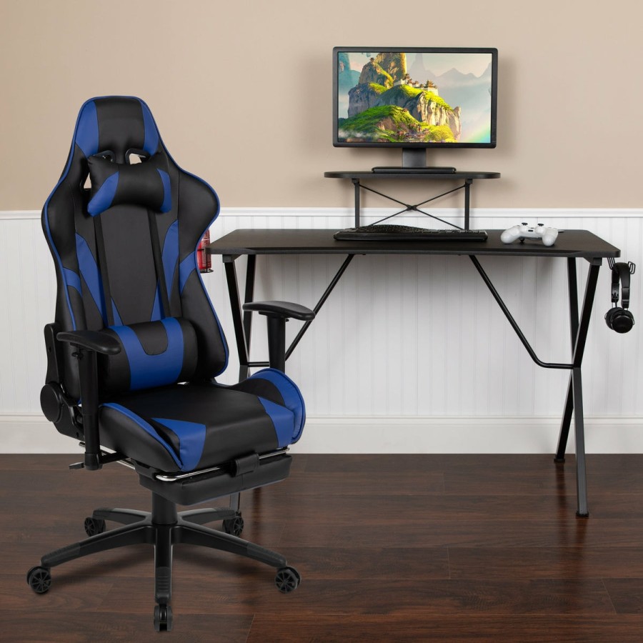 Office & Reception FLASH Gaming Desks & Chairs | Gaming Desk And Footrest Reclining Gaming Chair Set With Cup Holder, Headphone Hook, And Monitor/Smartphone Stand