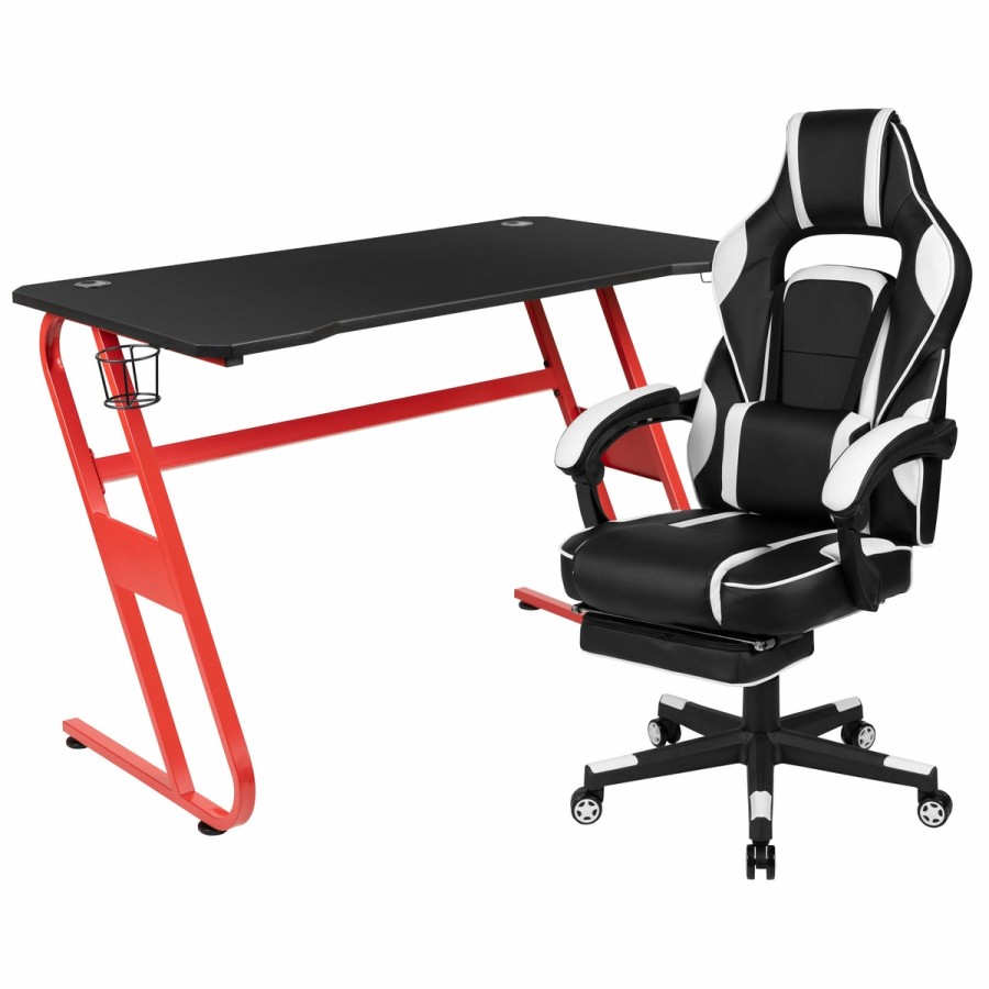 Office & Reception FLASH Gaming Desks & Chairs | Gaming Desk With Cup Holder/Headphone Hook & Reclining Back/Arms Gaming Chair With Footrest