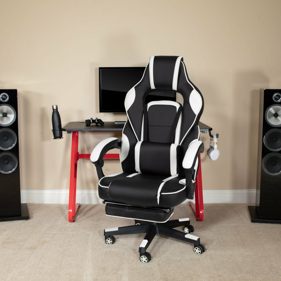 Office & Reception FLASH Gaming Desks & Chairs | Gaming Desk With Cup Holder/Headphone Hook & Reclining Back/Arms Gaming Chair With Footrest