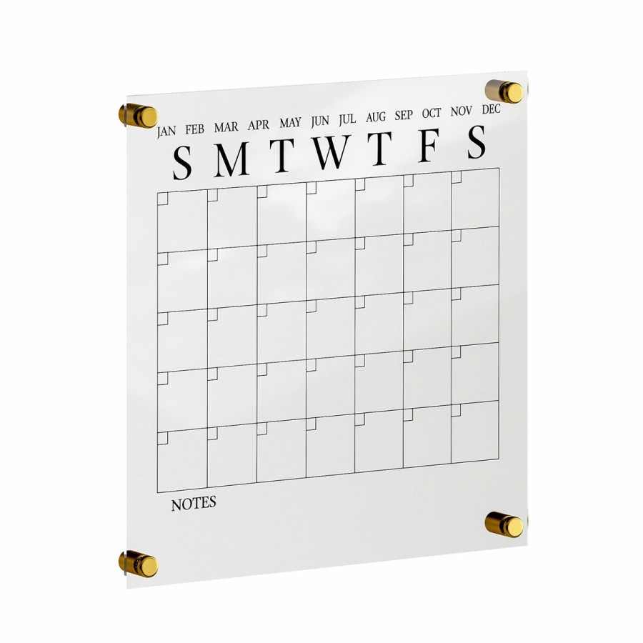 Office & Reception MARTHA STEWART Desk Organizers | Grayson Acrylic Wall Calendar With Dry Erase Marker And Mounting Hardware, 14" Square, W/Black Print