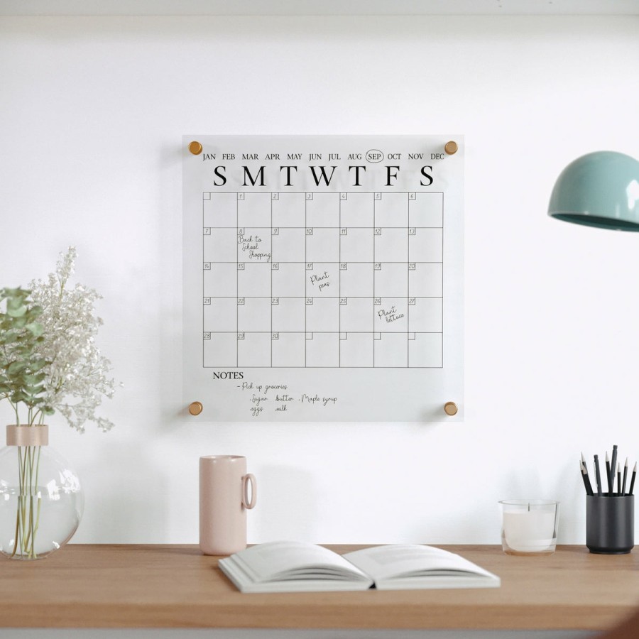 Office & Reception MARTHA STEWART Desk Organizers | Grayson Acrylic Wall Calendar With Dry Erase Marker And Mounting Hardware, 14" Square, W/Black Print